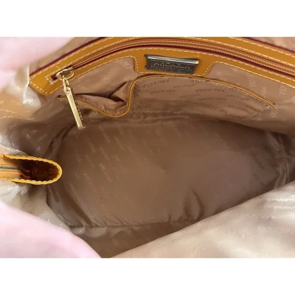 Arcadia Italy Patent Leather Satchel Mustard Yellow Embossed Handbag - Picture 11 of 13
